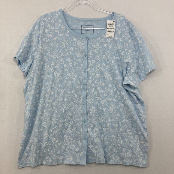 New Charter Club Intimates sz XXL Light Blue Ditsy Floral Short Sleeve Button Up - Picture 1 of 8